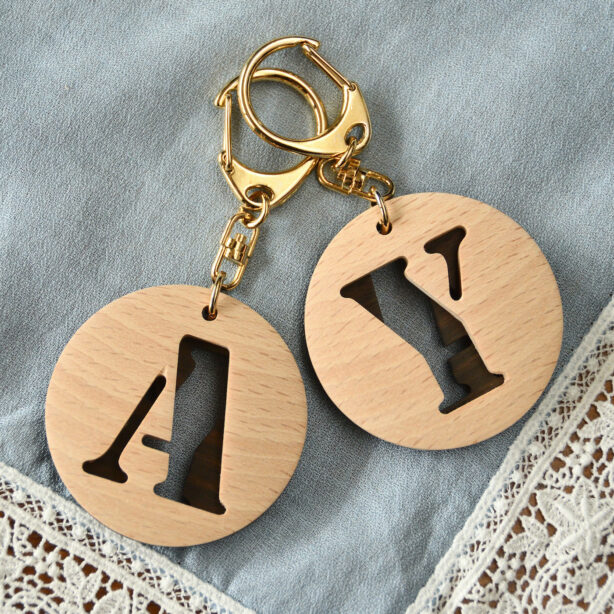 【木製】ささえ愛♡〜ペアイニシャルキーホルダー　