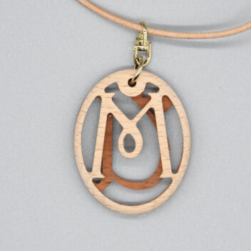 【木製】イニシャル・ネックレス　オーバル　白/茶